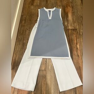 Mid Century BUTTE KNIT Blue 2 pc Long Top Vest Wide Leg Pants 12 Vintage 60s